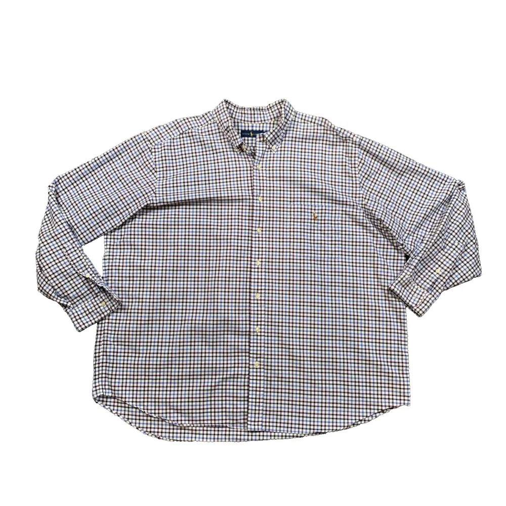 Ralph Lauren Shirt Men 3XB Big Cotton Plaid Check Long Sleeve Button Down Casual